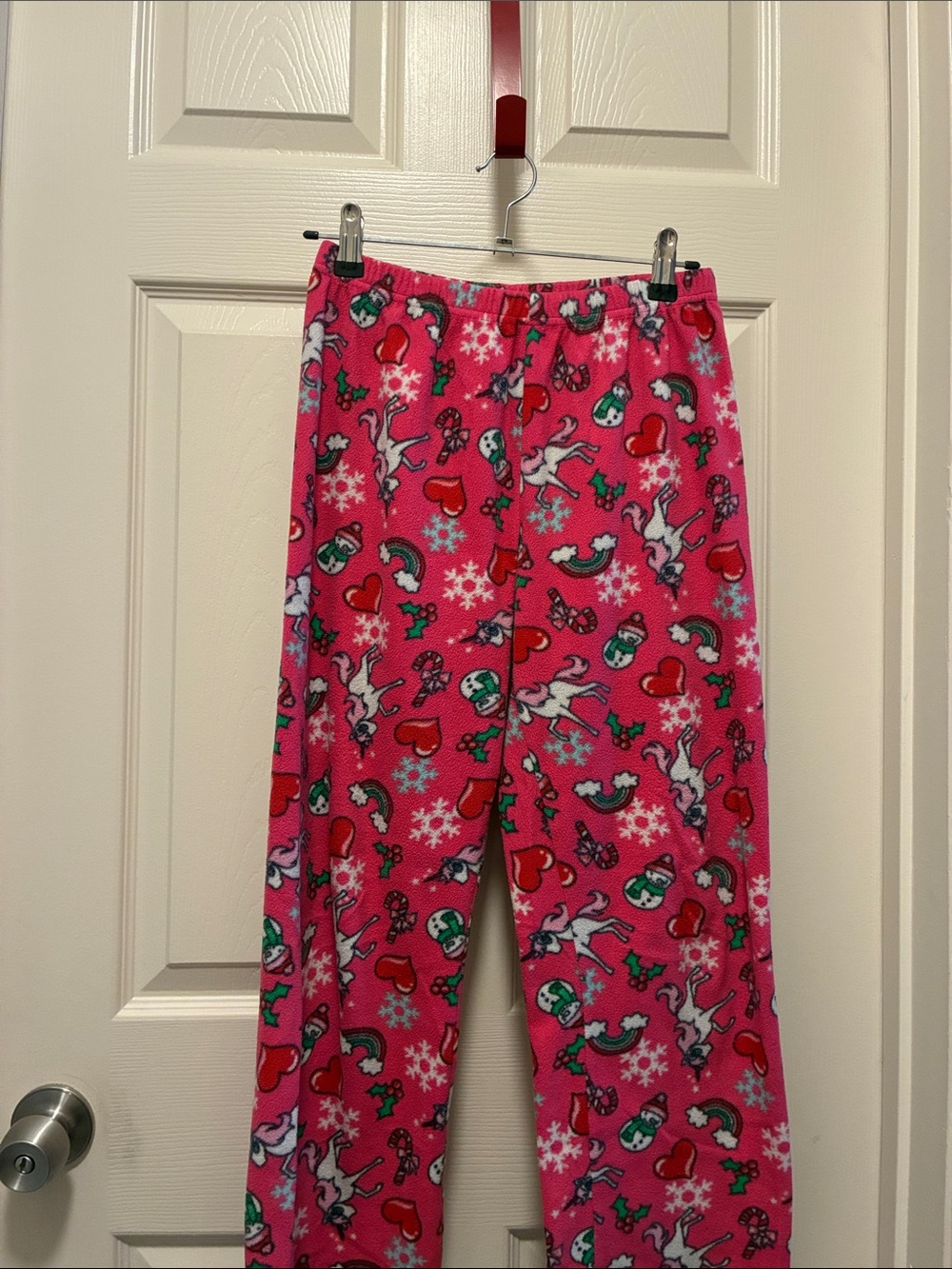 The Children's Place Pink Fleece Pajama Pants with Holiday Unicorn & Heart Print